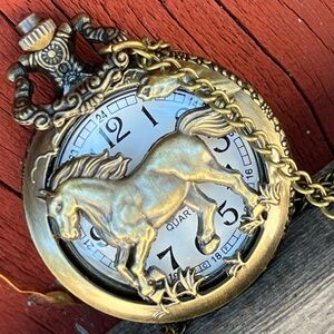Chinese horse Brass Tone Pocket Watch with Chain – 31”